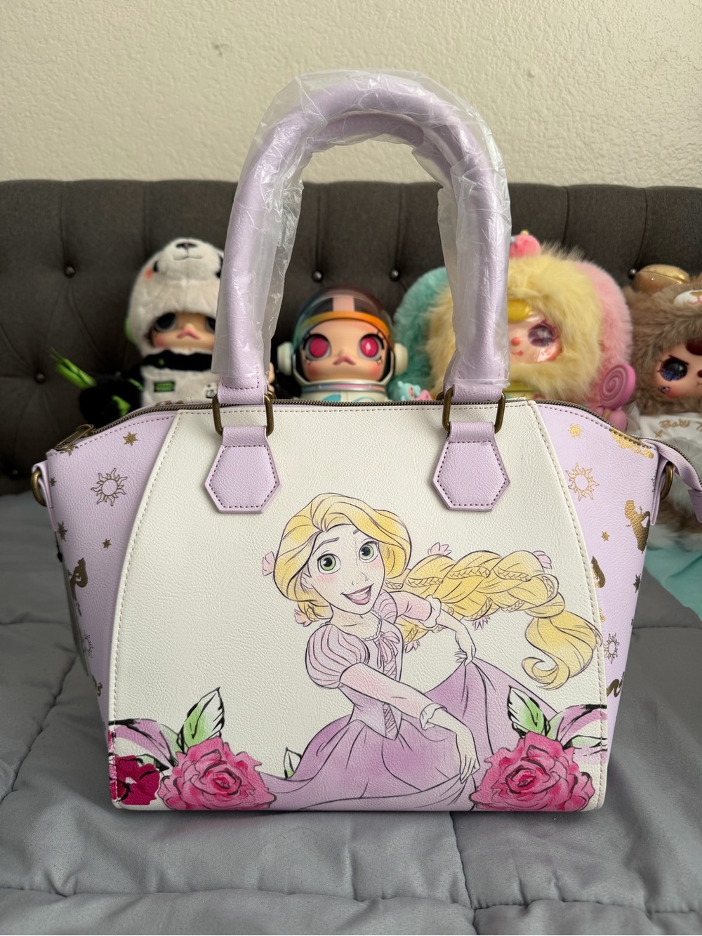 Loungefly Lilac & White Rapunzel Print Satchel Handbag, comes w/ strap.
